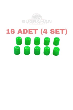 16 Adet Hidrojen Oto Lastik Sibop Subap Kapağı Yeşil 