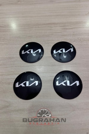 KİA Yeni Tasarım Logolu Alüminyum Metal A Kalite Jant Göbeği Arması Sticker 56 Mm 4 Adet
