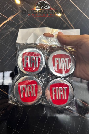 Fiat Logolu Kırmızı Parlak Jant Göbeği 58 Mm Dış 54,5 Mm İç 4 Adet