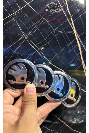 Skoda Logolu Jant Göbeği Arması Sticker 56 Mm 4 Adet